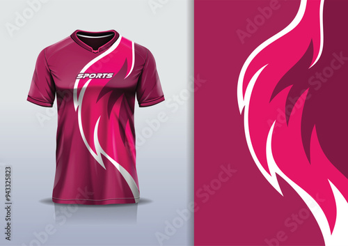 Sport jersey template mockup curve fire design for football soccer, racing, running, e sports, red burgundy color