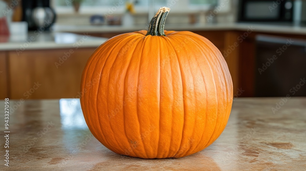 A Single Pumpkin on a Kitchen Countertop A Single Pumpkin on a Kitchen Countertop