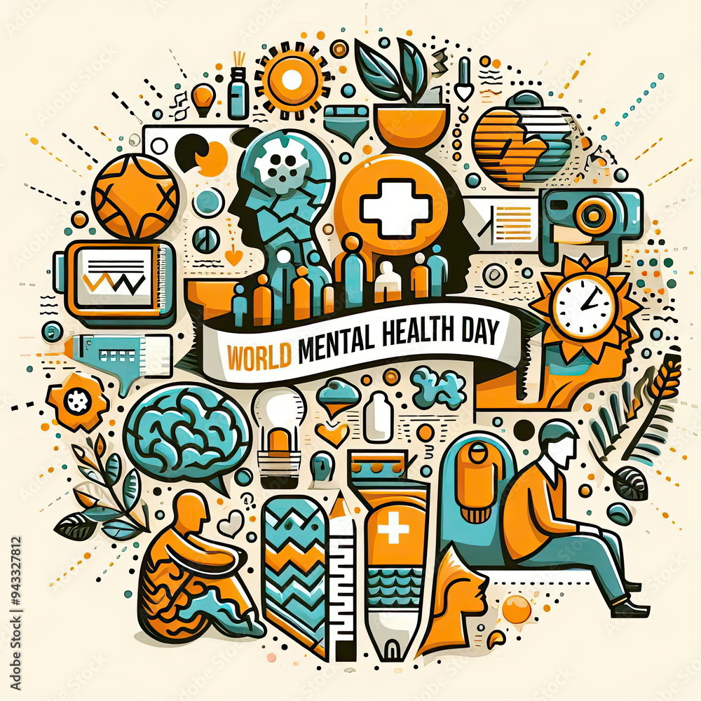 Obraz premium World Mental Health Day, background, banner, card, poster, template. illustration.
