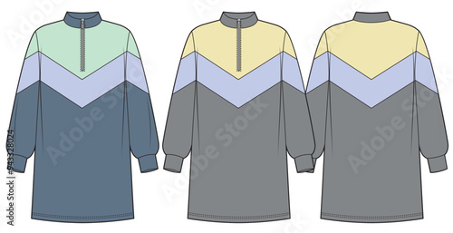 Sweatshirt dress with colored inserts, fashion sketch