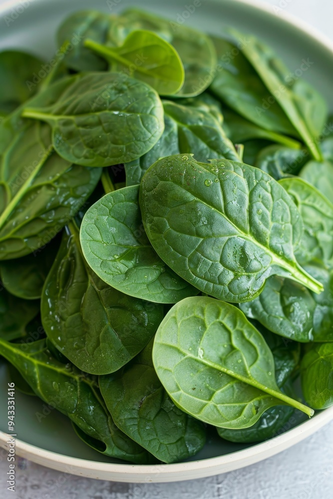Obraz premium Fresh, Organic Baby Spinach Leaves in a Bowl A Vibrant Green, Healthy Food Background