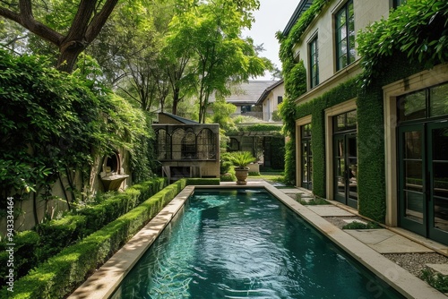 Wallpaper Mural Idyllic Backyard Retreat: A Beautiful Swimming Pool in a House with Northwest Style Torontodigital.ca