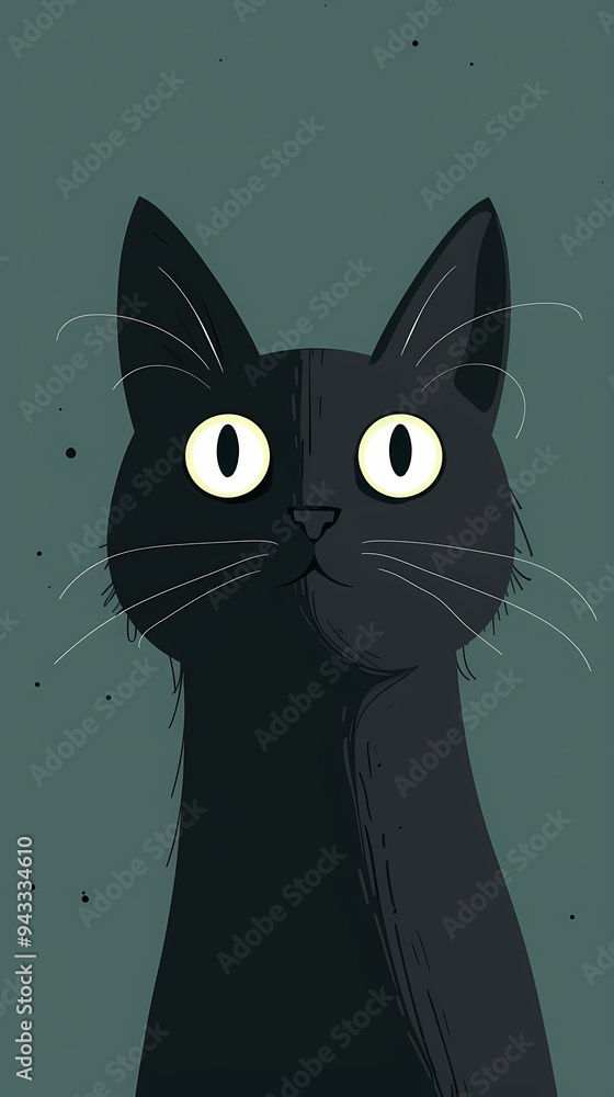 Green background cartoon black kitten illustration poster background Green background cartoon black kitten illustration poster background
