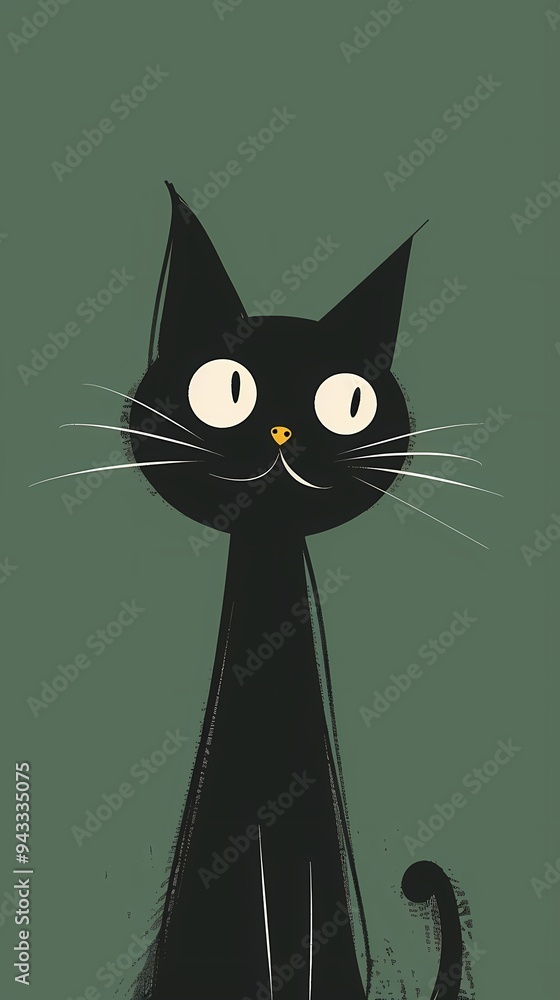 Green background cartoon black kitten illustration poster background Green background cartoon black kitten illustration poster background