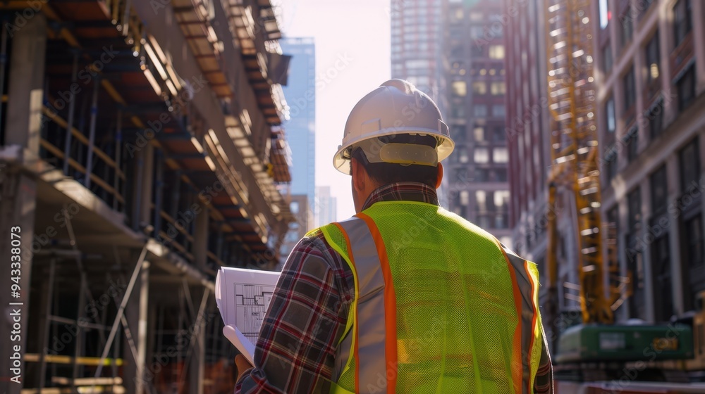 The construction worker with blueprint The construction worker with blueprint