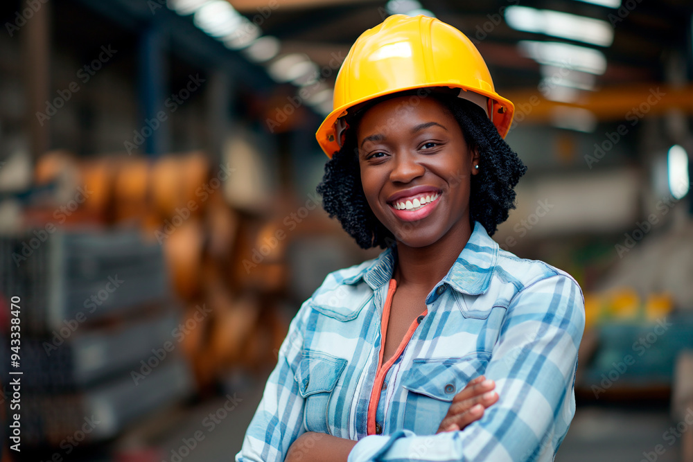 female foreman in a hard hat at a construction site female foreman in a hard hat at a construction site