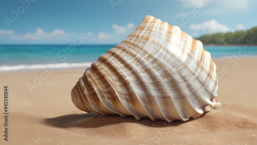 Realistic illustration of a shells on the beach sand