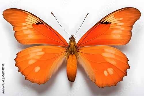 A vibrant orange julia butterfly with wings spread wide on a white background, AI Generated photo