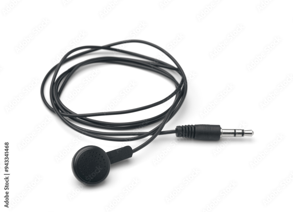 Black single ear wired earbud Black single ear wired earbud