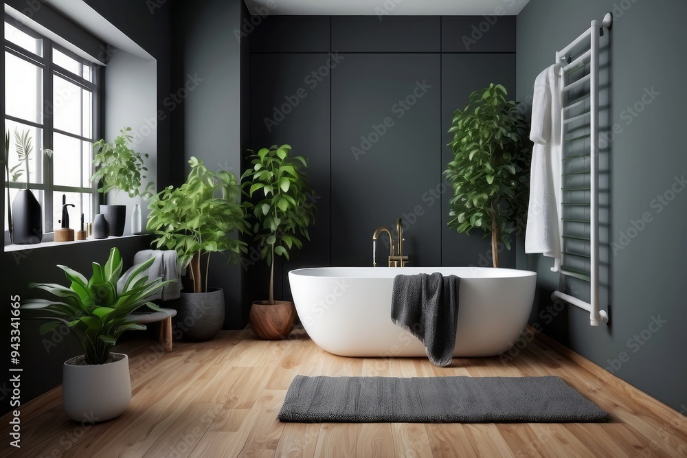 Modern Bathroom with Freestanding Tub and Plants Modern Bathroom with Freestanding Tub and Plants