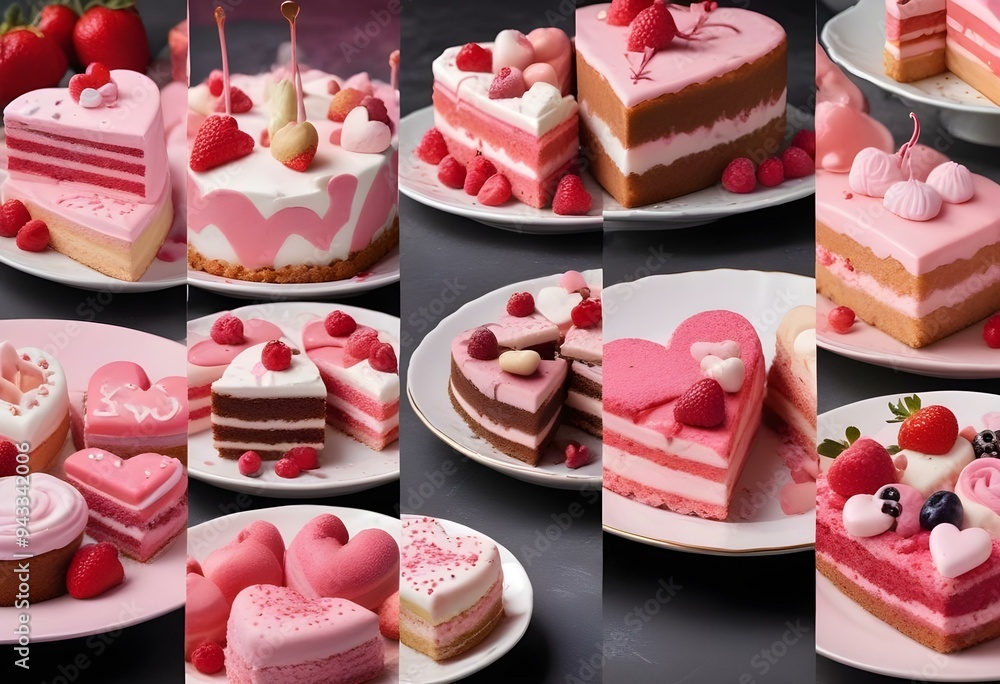 Cake Collage Sweet Pink Birthday Chocolate Dessert Heart Shaped Cupcake Valentine Gift Cake Collage Sweet Pink Birthday Chocolate Dessert Heart Shaped Cupcake Valentine Gift