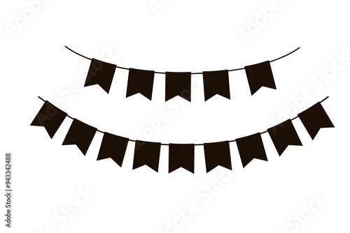 Black silhouette of hanging garland. Vector pennant isolated on white background.