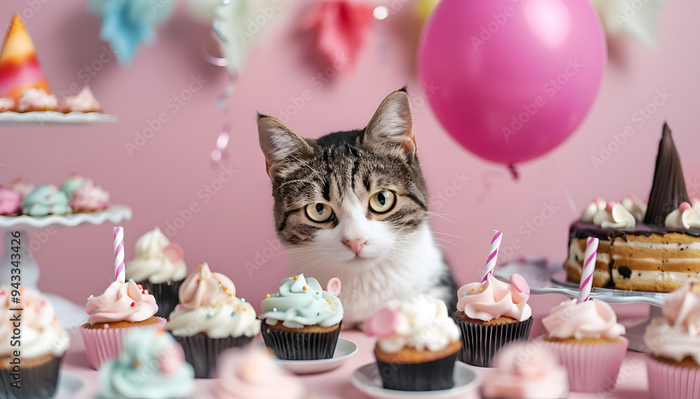 An illustration of a happy cat on his birthday.
An illustration of a happy cat on his birthday.