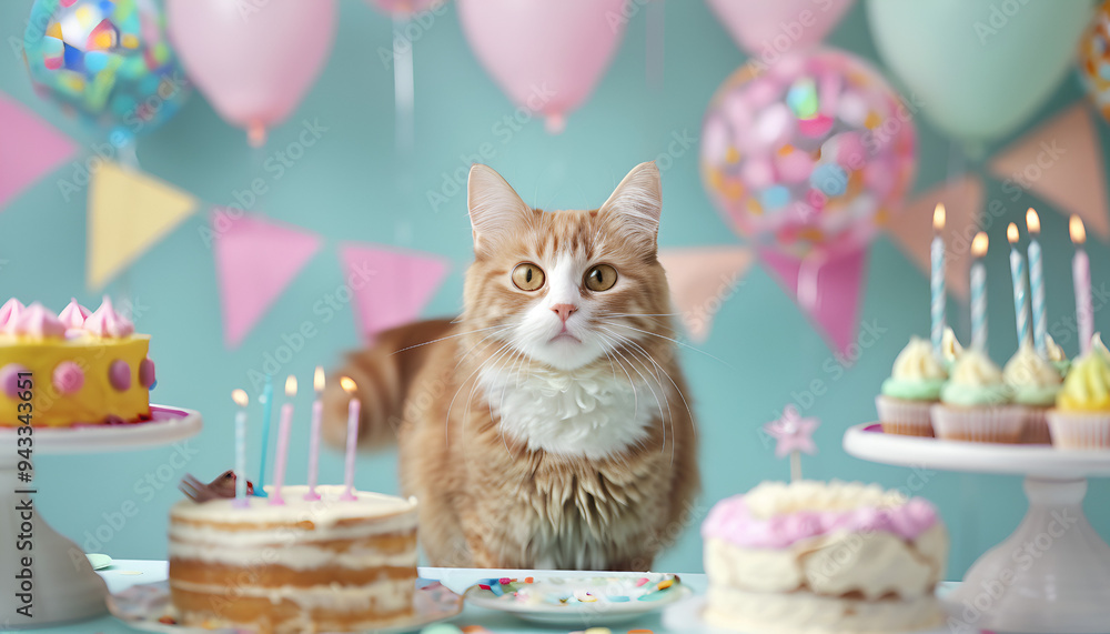 An illustration of a happy cat on his birthday.
An illustration of a happy cat on his birthday.