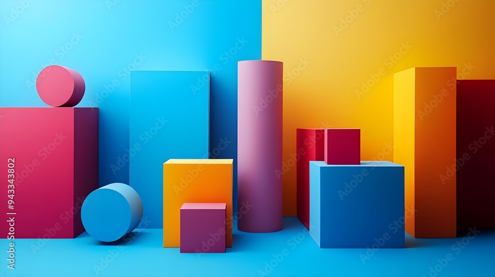 Abstract Geometric Shapes Minimalist Blue Yellow Background Abstract Geometric Shapes Minimalist Blue Yellow Background
