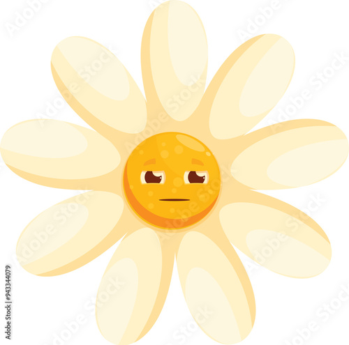 Cartoon daisy flower with a sad facial expression conveying disappointment