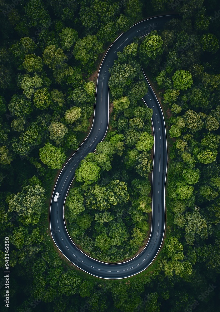 Flatlay. Highway road in the forest top view Flatlay. Highway road in the forest top view