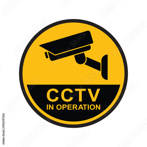Security camera icon, video surveillance, cctv sign. Yellow round indicating camera operation. Surveillance camera,monitoring, safety home protection system. Fixed CCTV, Security Camera Icon Vector.