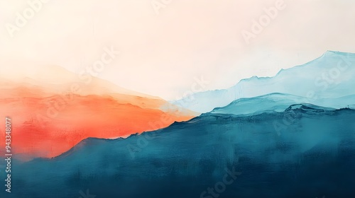 Abstract Mountain Landscape, Blue and Orange Hues