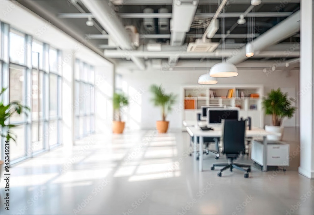 Blur focus of White open space office interior can be used as background, ai Blur focus of White open space office interior can be used as background, ai