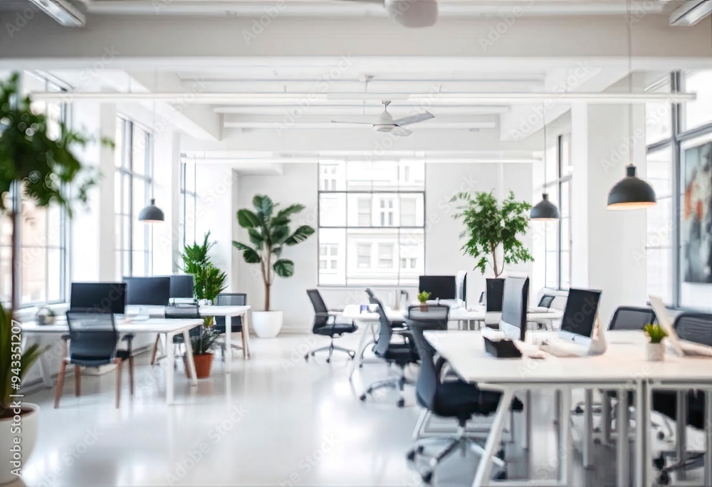 Blur focus of White open space office interior can be used as background, ai Blur focus of White open space office interior can be used as background, ai