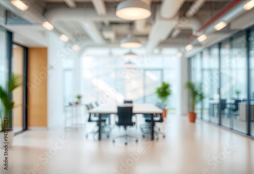 Blur focus of White open space office interior can be used as background, ai