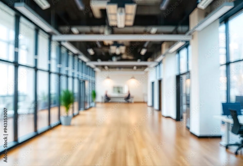 custom made wallpaper toronto digitalBlurred empty open space office. Abstract light bokeh at office interior background for design, ai