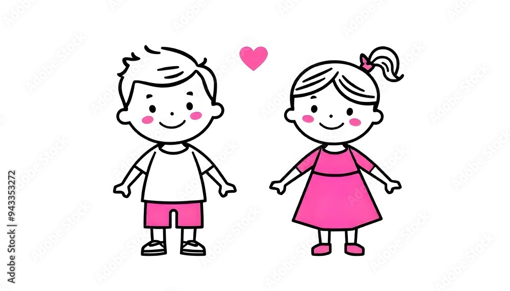 Cartoon drawing of a boy and girl isolated on a white background Cartoon drawing of a boy and girl isolated on a white background