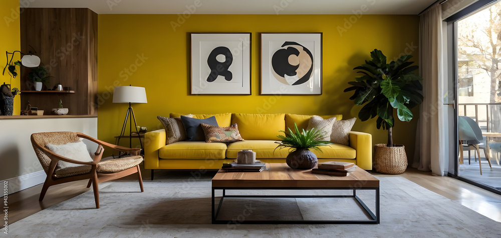 Fototapeta premium Modern living room, minimal home design. Empty living room with hardwood floor in modern apartment