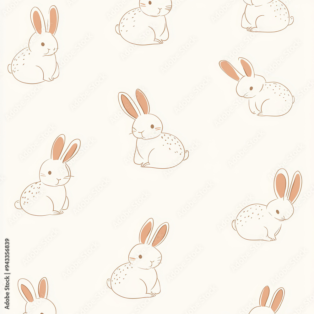 Seamless, Rabbit pattern, Hand-drawn rabbits, Pastel colors, Minimalist design, Cute rabbits, Soft colors, Simple drawing, White background, Negative space, Decorative design, Vector pattern, Nature i Seamless, Rabbit pattern, Hand-drawn rabbits, Pastel colors, Minimalist design, Cute rabbits, Soft colors, Simple drawing, White background, Negative space, Decorative design, Vector pattern, Nature i