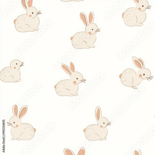 Seamless, Rabbit pattern, Hand-drawn rabbits, Pastel colors, Minimalist design, Cute rabbits, Soft colors, Simple drawing, White background, Negative space, Decorative design, Vector pattern, Nature i