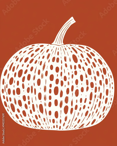 Scandinavian Folk Art Style Pumpkin Pattern: Vector Design with White Pumpkins on a Pumpkin Color Background