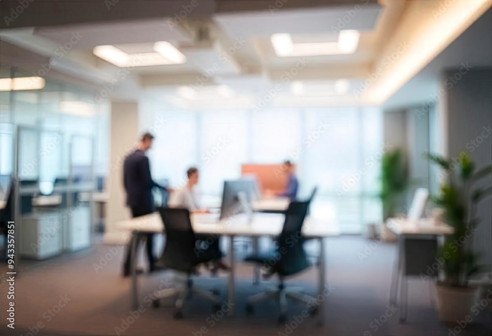 Beautiful blurred background of a light modern office interior with panoramic windows and beautiful lighting, ai Beautiful blurred background of a light modern office interior with panoramic windows and beautiful lighting, ai