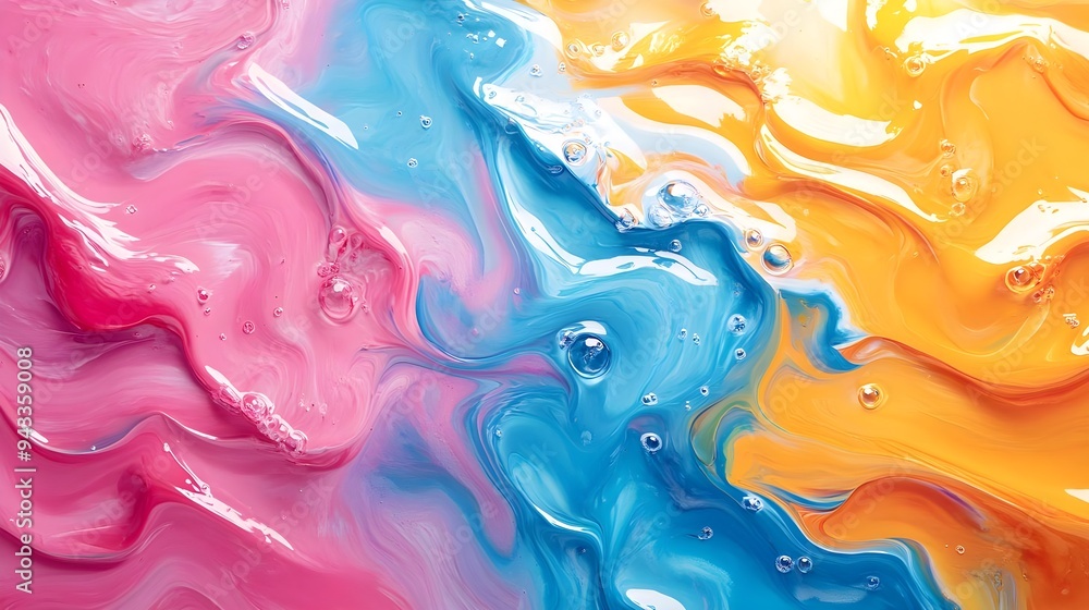 Obraz premium Abstract Swirling Paint Colors Pink Blue Yellow Background