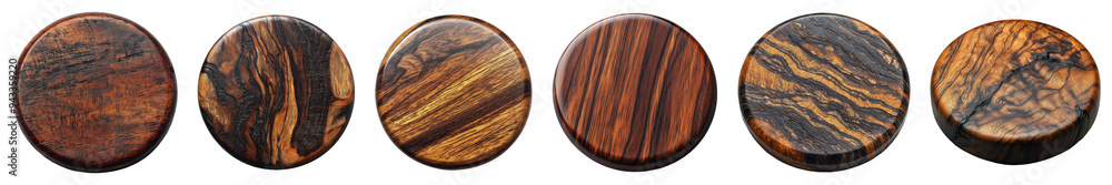 Set of Six Natural Wooden Coasters with Varied Grain Patterns. Set of Six Natural Wooden Coasters with Varied Grain Patterns.