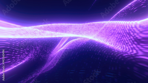 Blue glowing energy waves from small particles and lines abstract background