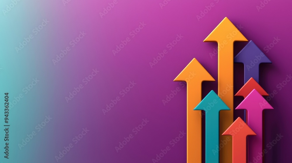 A series of colorful arrows pointing upwards on a gradient background symbolizing progress and development A series of colorful arrows pointing upwards on a gradient background symbolizing progress and development