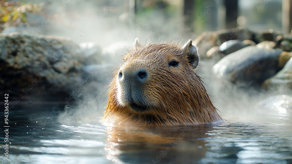 気持ちよさそうに温泉に入るカピバラ 気持ちよさそうに温泉に入るカピバラ