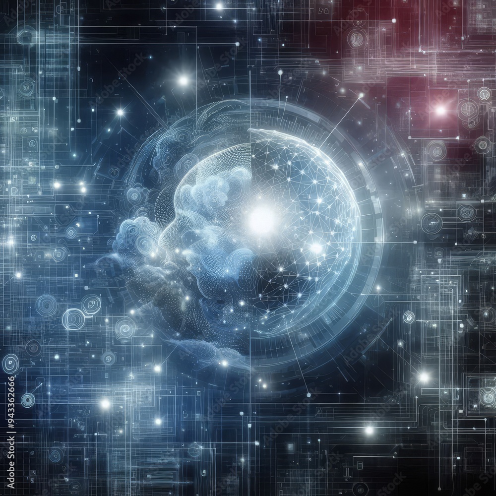 Obraz premium Digital backdround ideal for technological operations, neural networks, AI, data transmission and encryption, digital archives, audio and visual representations, scientific research