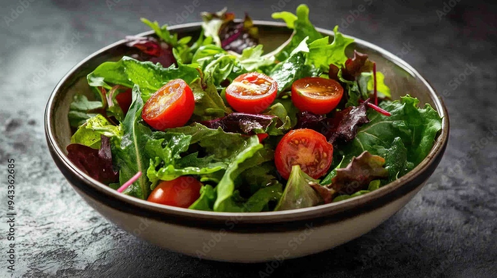 Fresh Green Salad with Cherry Tomatoes in a Bowl Fresh Green Salad with Cherry Tomatoes in a Bowl
