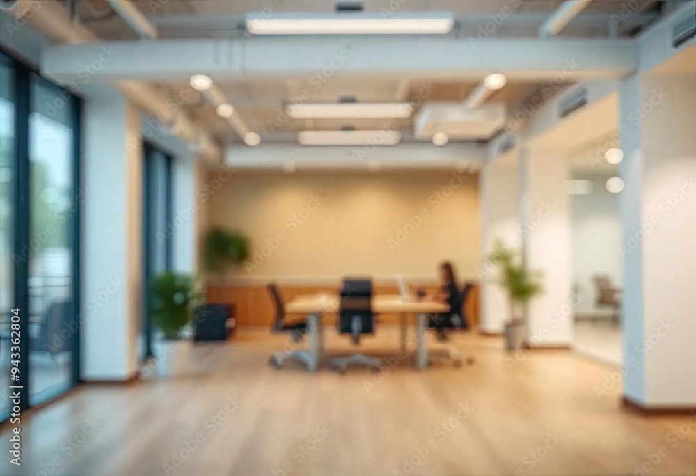 Fototapeta premium Modern bright office interior with furniture and daylight. Blurred background.