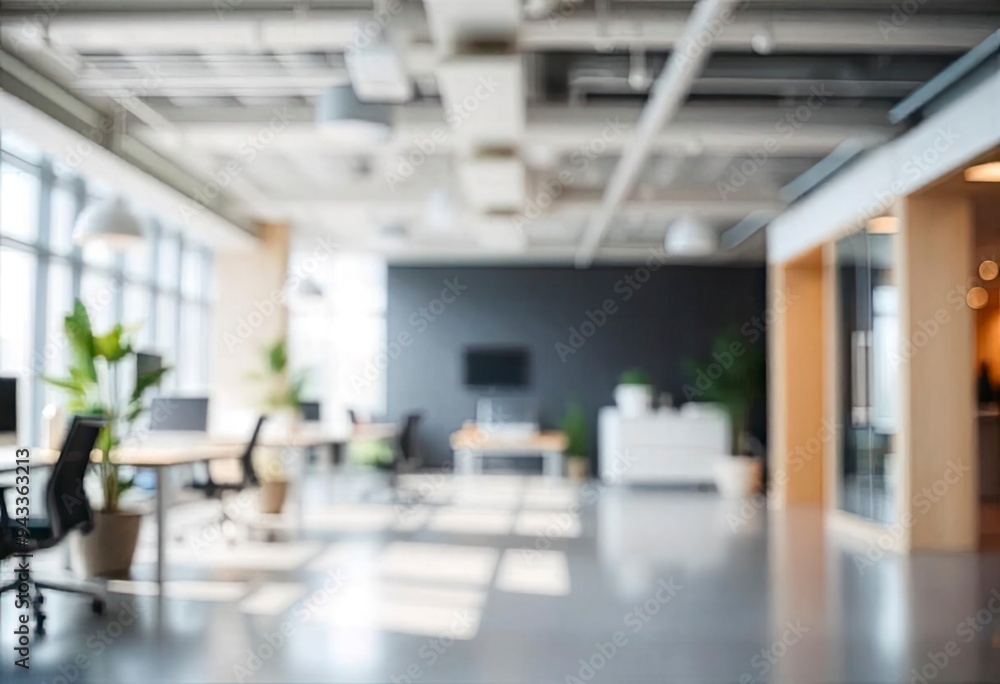 Fototapeta premium Modern bright office interior with furniture and daylight. Blurred background.