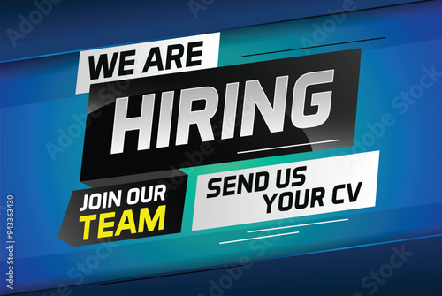 Hiring recruitment design for banner poster. We are hiring lettering with geometric shapes lines. Vector illustration typographic. Open vacancy design template

