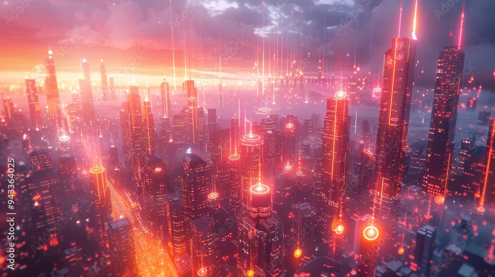 Futuristic Cityscape with Neon Glowing Skyscrapers Generative AI Futuristic Cityscape with Neon Glowing Skyscrapers Generative AI