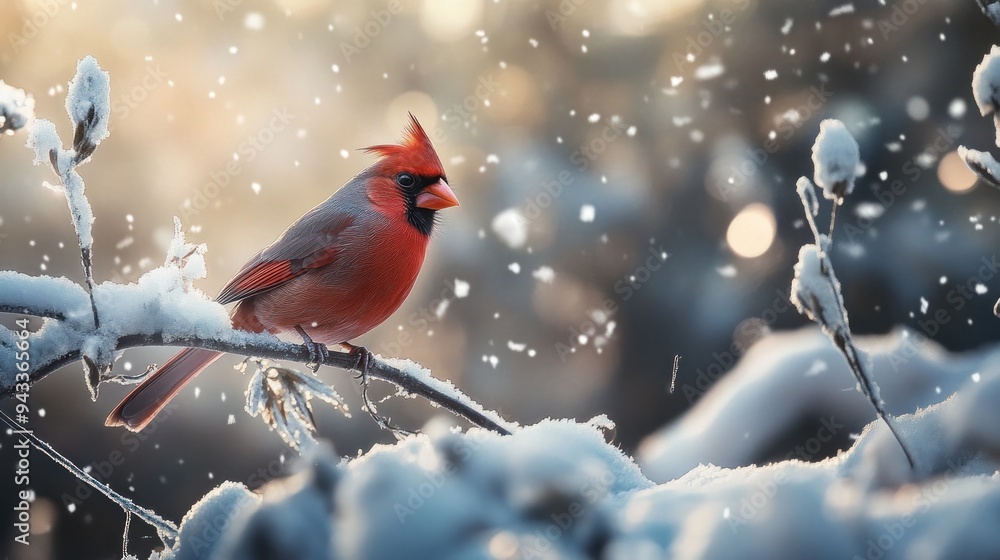 Cardinal Perched on a Snowy Branch Cardinal Perched on a Snowy Branch