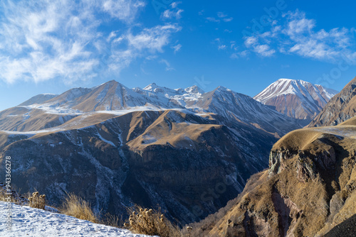 The Caucasus mountains in Georgia country. Beautiful mountain landscape for background.