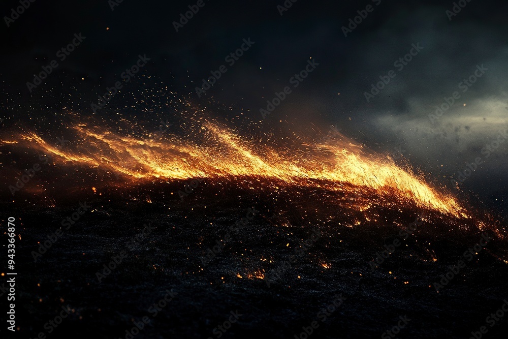 Naklejka premium ire burns, waving back and forth by the wind at night on a black -generative ai