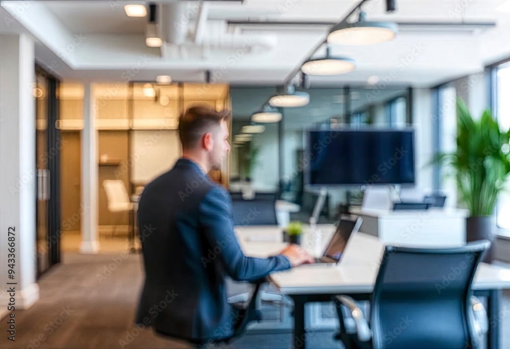 Modern bright office interior with furniture and daylight. Blurred background., ai Modern bright office interior with furniture and daylight. Blurred background., ai