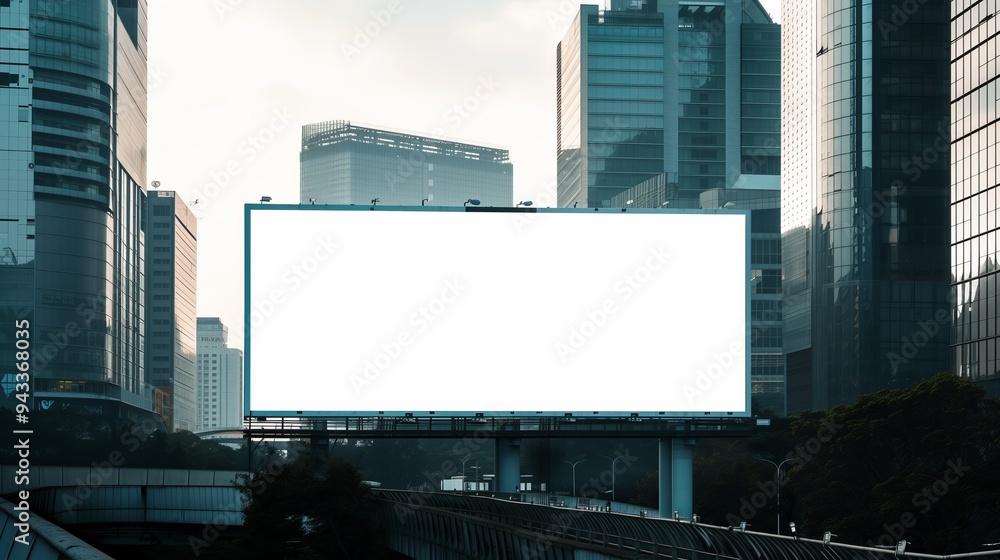 Blank Billboard in Modern Cityscape Blank Billboard in Modern Cityscape