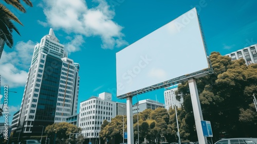 Blank Billboard in Cityscape with Modern Architecture